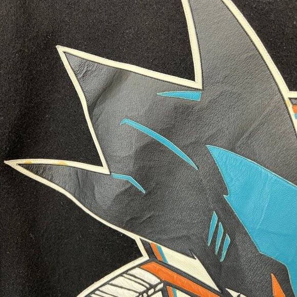 San Jose Sharks Two Tone Wool Leather Jacket Black/White Medium JH Design NHL - Picture 9 of 11